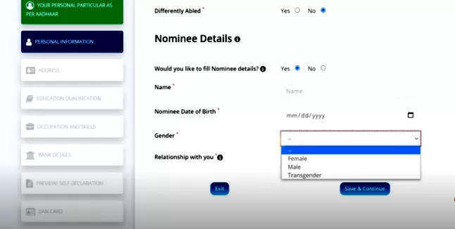 E Shram card Nominee detail page